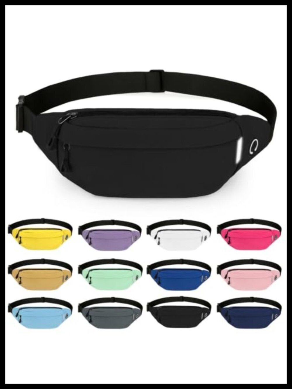 Reflective Running Waist Pack Crossbody Bag 3 Zip Pockets Oxford